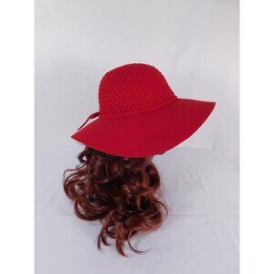Wide Brim Sun Hat Womens One Size Red Felt Bow Floppy Summer Beach Travel